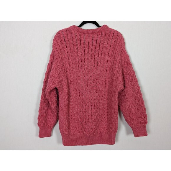 Aran Sweater 100% pure new wool‎ crew neck pink made in Ireland thick sweater S - Picture 7 of 7